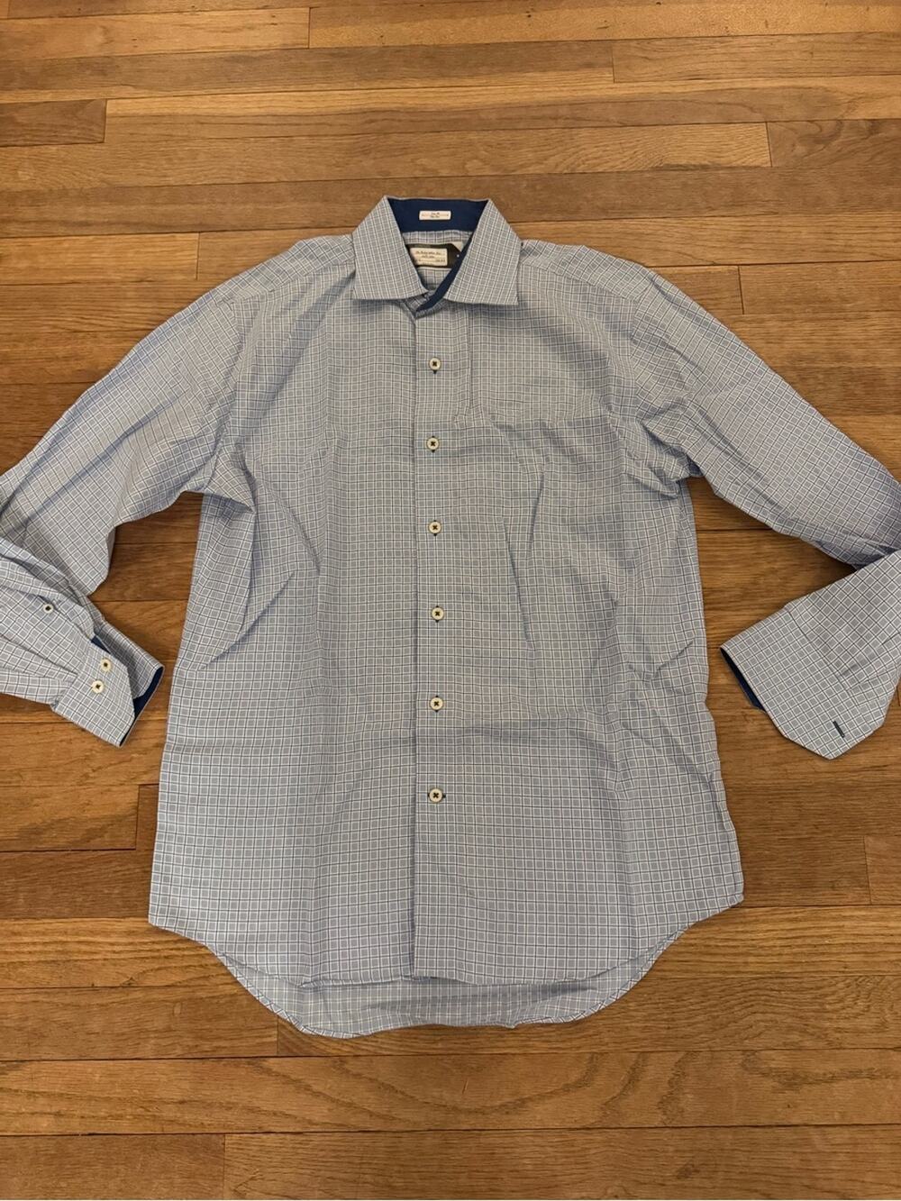 Lorenzo Men's Blue Plaid Trim Fit Non-Iron Dress Shirt - Size 15.5 32-33
 b10